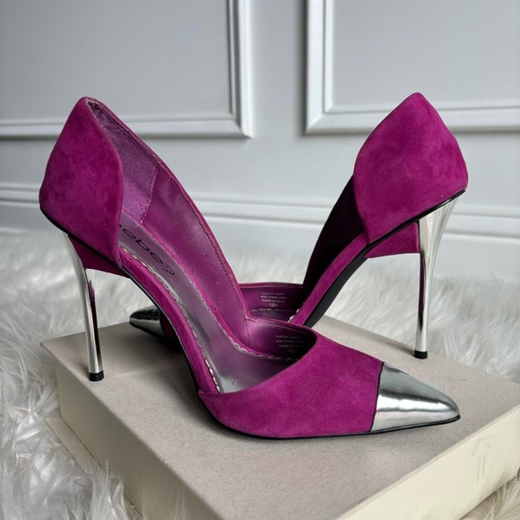 bebe suede purple d’orsay pumps with silver accents - Picture 1 of 8